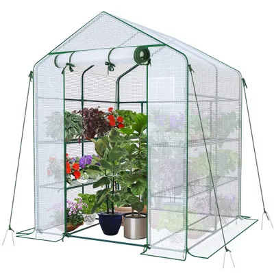 Produktbild von VOUNOT® Gewächshaus Foliengewächshaus mit 8 Regalebenen, Weiß, 143x143x195cm