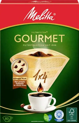 Produktbild von Melitta Gourmet Filtertüten 1x4 Braun Aromapor Plus 80 Stück
