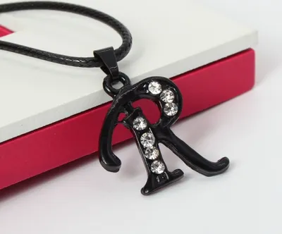 Produktbild von Halskette mit Strass Buchstaben Anhänger Schwarz  Buchstabe R