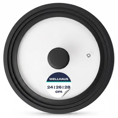 Produktbild von WELLHAUS Universal Glasdeckel (24, 26, 28) cm Schwarz Silikonrand Ventil, 1 Stück