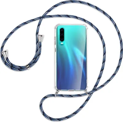 Produktbild von Handykette Backcover-Schutzhülle mit Band (Metall silberfarben) für Huawei P30 - Blautöne