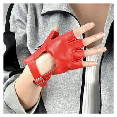 Produktbild von 2 Paar Halbfingerhandschuhe im Punk-Stil, PolyurethanErhandschuhe, modische einfache Handschuhe, Bekleidungszubehör, Performance-Handschuhe (Schwarz, Rot)