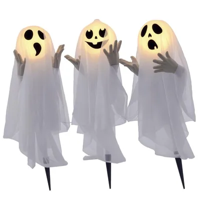 Produktbild von 3-teiliges Set Halloween-Außendekoration – Leuchtende Geister – Mit Bewegungssensor – 54 x 10 x 60 cm – Weiß