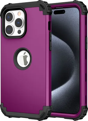 Produktbild von iPhone 15 Pro Hülle, 3 in 1 Hybrid PC TPU Stossfest Robust Schutzhülle für iPhone 15 Pro Lila