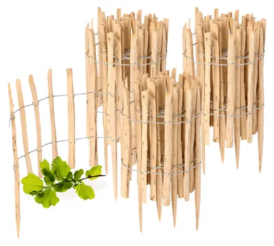 Produktbild von Gartenzaun zum Stecken aus Haselnüsse Zaun Garten Staketenzaun Beeteinfassung Holz  GD-0156 (3 Stück, 50 cm x 500 cm)