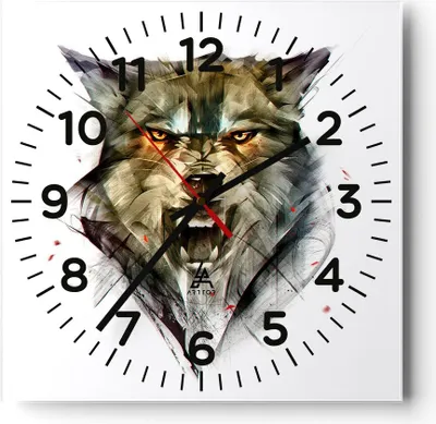 Produktbild von Wanduhr - Quadrat - Glasuhr - Wolf Tier Wald - 30x30cm - Schleichendes Uhrwerk - Lautlos - zum Aufhängen bereit - Dekoration Modern - Wanddekoration aus Glas - C4AC30x30-4070
