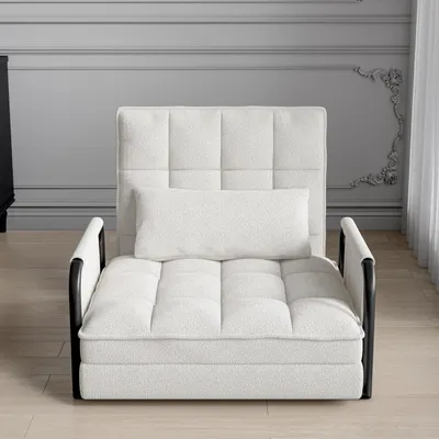 Produktbild von UnboxG Sofa-Bett Beige aus Lammfell, 5-fach verstellbar, Multifunktionale Schlafcouch mit seitlichen Aufbewahrungstaschen