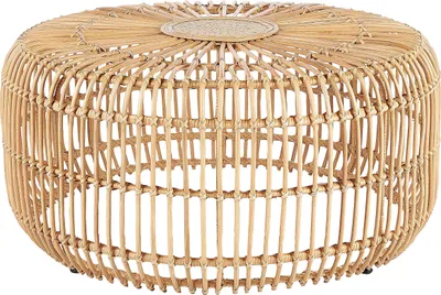 Produktbild von BELIANI Garten Beistelltisch Natürlich Rattan ⌀ 85 cm Rund Boho Geflochten Outdoor Terrasse Balkon Indoor Wohnzimmer Schlafzimmer Couchtisch