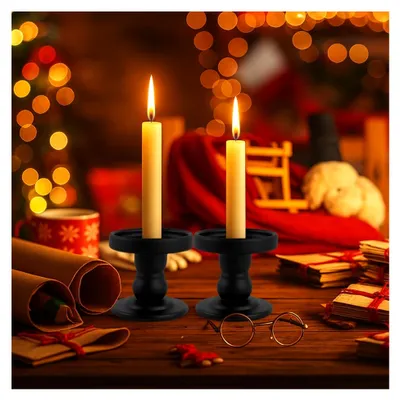 Produktbild von 2 Stück Kerzenständer, Stabkerzenhalter, Glas Schwarz, Deko für Wohnzimmer, geeignet für Duftkerzen, Hochzeiten, Weihnachten, Partys, Esstisch