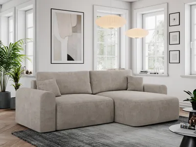 Produktbild von MKS MEBLE Sofa L-Form, Ecksofa mit Schlaffunktion, Wohnlandschaft L-Form mit Kissen, Couch L-Form - Nelson - Beige Struktur