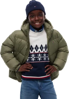 Productafbeelding van Tommy Hilfiger jongensdonsjas Essential, model KB0KB10091, gewatteerde jas, groen, maat 4 jaar