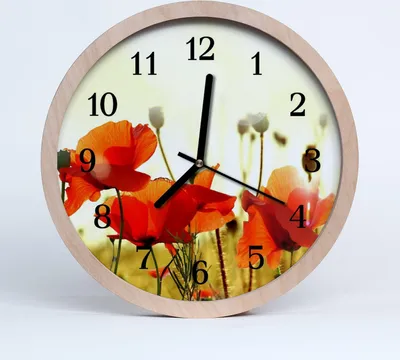 Produktbild von Holzuhr 30fi cm wanduhr - Mohnblumen