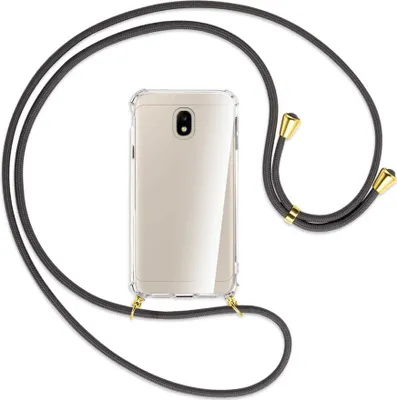 Produktbild von Handykette Backcover-Schutzhülle mit Band (Metall goldfarben) für Samsung Galaxy J3 2017 - dunkelgrau