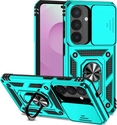 Image de Étui pour Samsung Galaxy S26 Étui double couche avec cache coulissant pour caméra et support annulaire Vert menthe