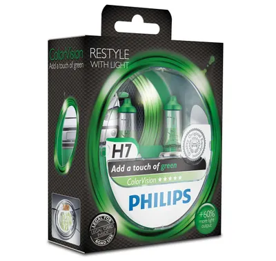 Produktbild von Philips ColorVision Lampentyp: H7 Fahrzeuglampe für grünen Glanz im Scheinwerfer, 55 W, 12 V, H4/H7, 3350 K, 2 Stück(e)