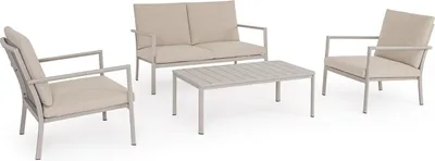Produktbild von Moderner Garten-Lounge-Sessel Sofa Tisch aus Aluminium Konnor - Grau