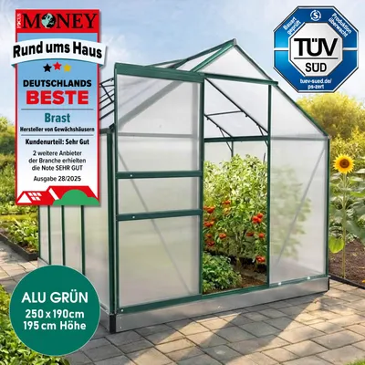Produktbild von BRAST Gewächshaus Aluminium mit Fundament | 250x190x195cm | 6mm Hohlkammerplatten | rostfrei wetterfest temperaturbeständig | Grün