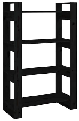 Obrázok produktu pre vidaXL Regál na knihy / Room Divider Black 80x35x125 cm Masívne borovicové drevo