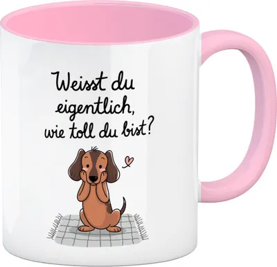 Produktbild von Du bist toll Kaffeebecher in rosa mit niedlichem Dackel