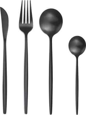 Produktbild von 24-teiliges Besteckset für 6 Personen – Edelstahl-Besteck in mattem Schwarz mit Messern, Gabeln und Löffeln – hochwertiges Edelstahl-Tischset für festliche Anlässe