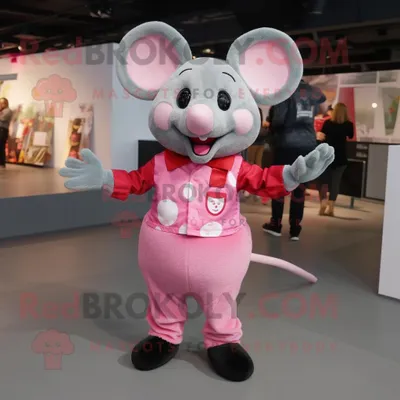 Produktbild von Rosa REDBROKOLY Maus Maskottchen Kostüm figur bekleidet mit einer Hose und einem Kummerbund