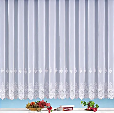 Obrázek produktu pro Heimtexland – záclona s květinovým vzorem, okenní závěs s pravou výšivkou, mušlový lem, zakřivený, voál, bílá, průsvitná, s řasenou stuhou, typ 934, výška 220 cm x šířka 450 cm