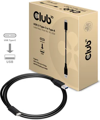 Image de Club3d CLUB3D USB 3.1 Type-C to Type-A Cable 10Gbps PD 60W M/M 1m/3.28ft