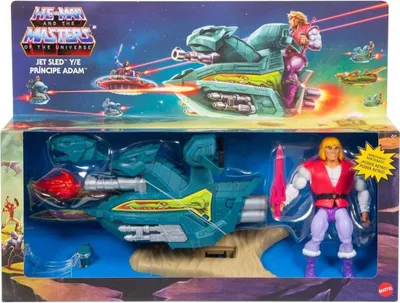 Produktbild von Mattel GPP30 - Masters of the Universe - Spielset, Fahrzeug und Actionfigur, 14 cm, Origins Skysled Prinz Adam's Schlitten