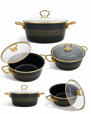 Produktbild von MASTERPAN | Set mit 5 Töpfen mit Deckel 20/22/24/26/28cm emaillierte Töpfe | Kohlenstoffstahl | Induktion | Topf mit Deckel | hohe Qualität, MP2655