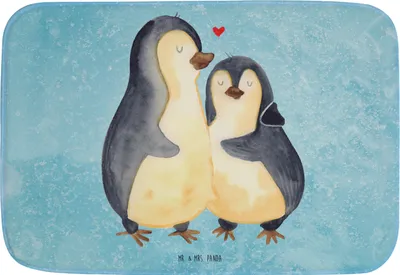 Produktbild von Mr. & Mrs. Panda Badteppich Pinguin umarmen - Eisblau - Geschenk, Umarmung Verliebt, Badezimmerteppich, Verknallt, Liebe, Hochzeit, duschmatte, Badezimmer Matte