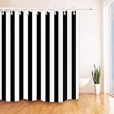 Produktbild von Unyqoos® wasserdichter Duschvorhang mit schwarz-weißen Ringen für das Badezimmer