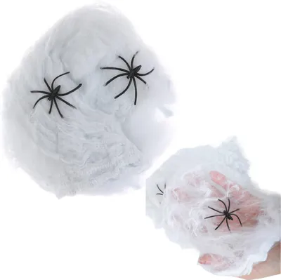 Produktbild von Spinnennetz Kunstnetz Mit Spinnen Halloween Dekoration Weiss +2 Spinnen