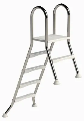 Imagen del producto de Escalera para piscina de acero inoxidable, tipo A, con 1+4 escalones, fabricada en acero AISI 304, ideal para piscinas de hasta 120 cm de profundidad