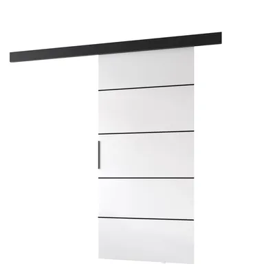 Produktbild von MINIO go for it, Schiebetür "PRIM 1K", Zimmertür, mit schwarzen Dekorelementen, schwarzer Griff, 86cm, Weiß / Schwarze Farbe
