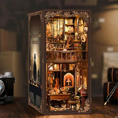 Image de Maison miniature Book Nook - Énigmes Criminelles - Puzzle 3D - 270 pièces - Maison miniature en bois - avec éclairage LED