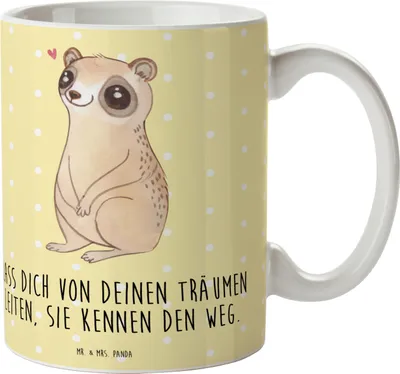Produktbild von Mr. & Mrs. Panda Kaffeetasse Plumplori Glücklich - Gelb Pastell - Geschenk, Lustige Sprüche, Niedlich, Glück, Kaffeebecher, Becher, Trinkbecher, Teetasse, Tasse
