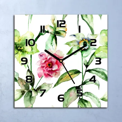 Produktbild von Wanduhr Echt-Glas-Küchenuhr Frühlingsblumen Quarz Lautlos 30x30 Deko Bilder