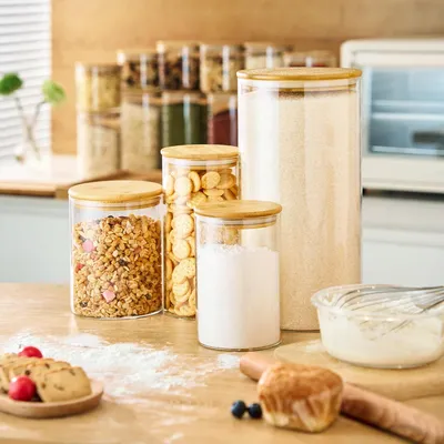 Produktbild von Glasbehälter mit Bambusdeckeln - Set von 5 - nachhaltig - vielseitig