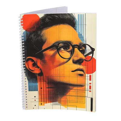 Immagine prodotto di Blocco universitario - 5 pezzi - uomo con occhiali - A4 - foderato - 80 fogli - carta volume 80g - perforato - rilegatura a spirale bianco - margine di correzione - blocco per studenti