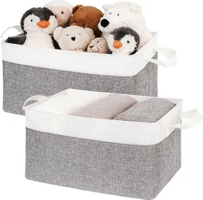 Produktbild von Famanu Aufbewahrungsboxen faltbar, große Aufbewahrungskörbe mit Griffen - grau und weiß, 2 Stück