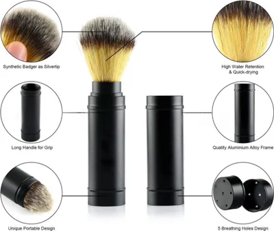 Immagine prodotto di INF Pennello da barba portatile in metallo con setole sintetiche, 1 pezzo Nero