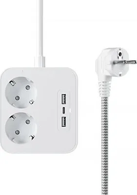 Produktbild von Durata 15W USB Type-C und 2 x Port USB-A Desktop-Steckdosenleiste, weiss