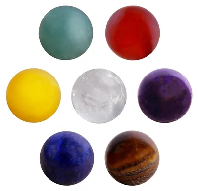 Produktbild von Set von 7 Chakra Edelsteinbällen in Samtbeutel