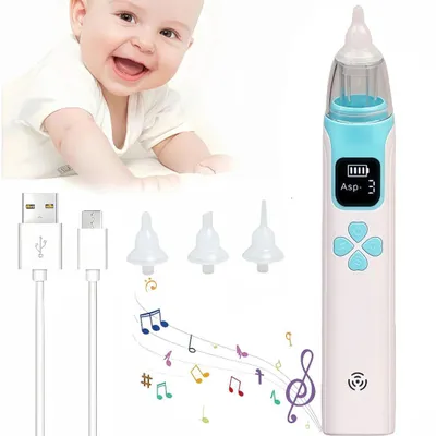 Produktbild von Nasensauger Baby Elektrisch, mit 3 Saugstufen und 3 Silikondüsen, 2-in-1 Nasensauger Staubsauger, Anti Reflux, mit Kinderliedern für Neugeborene(Blau)