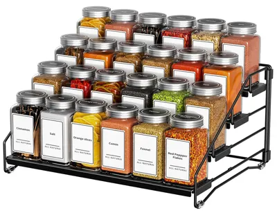 Image de Étagère à épices réglable en 4 niveaux, empilable, autoportante, pour la cuisine, noire, 1 pièce