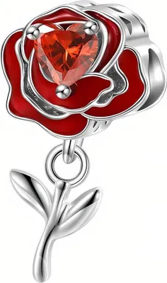 Immagine prodotto di Charms per Pandora Rosa rossa con ciondolo a forma di cuore Trusky Charms