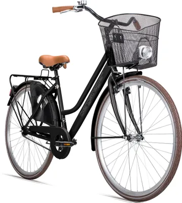 Produktbild von Bergsteiger Amsterdam Damenfahrrad 28 Zoll, mit Korb, Fahrrad-Licht, Rücktrittbremse, Rahmenhöhe 48 cm, Hollandrad im Retro-Design, Farbe Schwarz