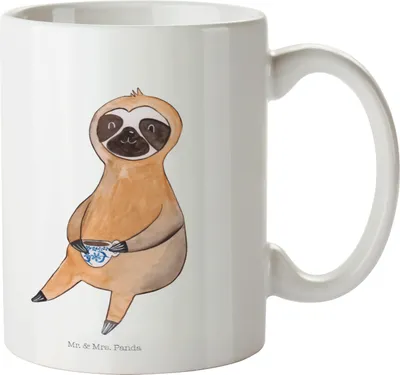 Produktbild von Mr. & Mrs. Panda Pott Faultier Kaffee - Weiß - Geschenk, Trinklernbecher, Haferl, Kaffeetasse, Coffeeaddict, Kinderbecher, Morgenmuffel, Coffee, Kindertrinkbecher