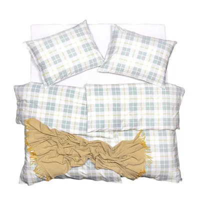 Obrázek produktu pro SCANquilt povlečení FLANEL kostky bílozelenkavá 100% bavlna 140 x 200/70 x 90 cm
