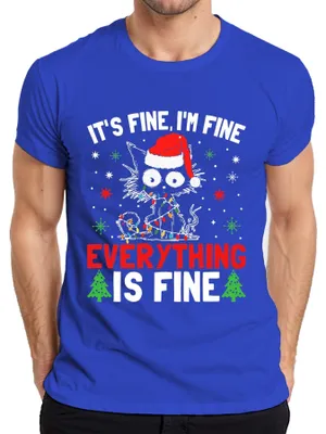 Immagine prodotto di Maglietta da uomo It's Fine I'm Fine Christmas Cat Lights Funny Gift, Blu, 3XL